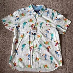 Chubbies Friday Shirt Dude Where's Macaw White Parrot Button Down Shirt Size XXL
